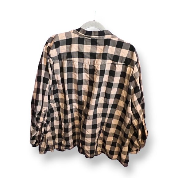 Cato Black Tan Silver Metallic Check Button Pointed Collar Top 26/28 Lightweight - Picture 6 of 8